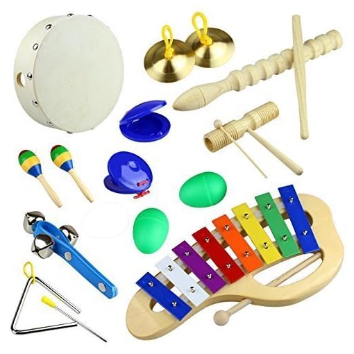 Tera 10Pcs Rhythm Percussion Music Instrument Drum Bells Maracas Castanets Enlighten Toys Kit for Baby Children Kids