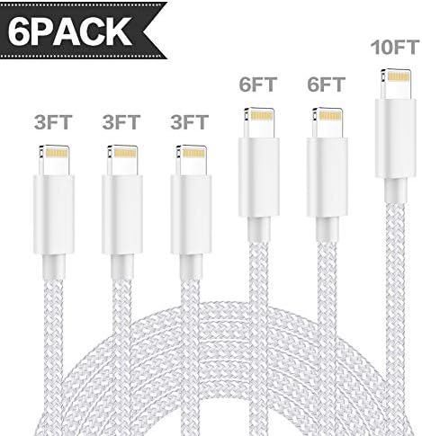 XGTON MFi Certified Multi-Size Phone Charger Cable 6 Pack 3/3/3/6/6/10FT - Nylon Braided Fast Charging& Syncing Cord Compatible with iPhone 11 Pro XS MAX XR X 8 Plus 7 plus 6 6s Plus 5 SE