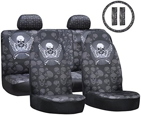 Skull Universal Seat Covers for Cars Full Set Polyester Cloth Seat Cover Stylish Soft and Comfortable (Black)12PC Set Fit Most Car,Truck,Suv,or Van