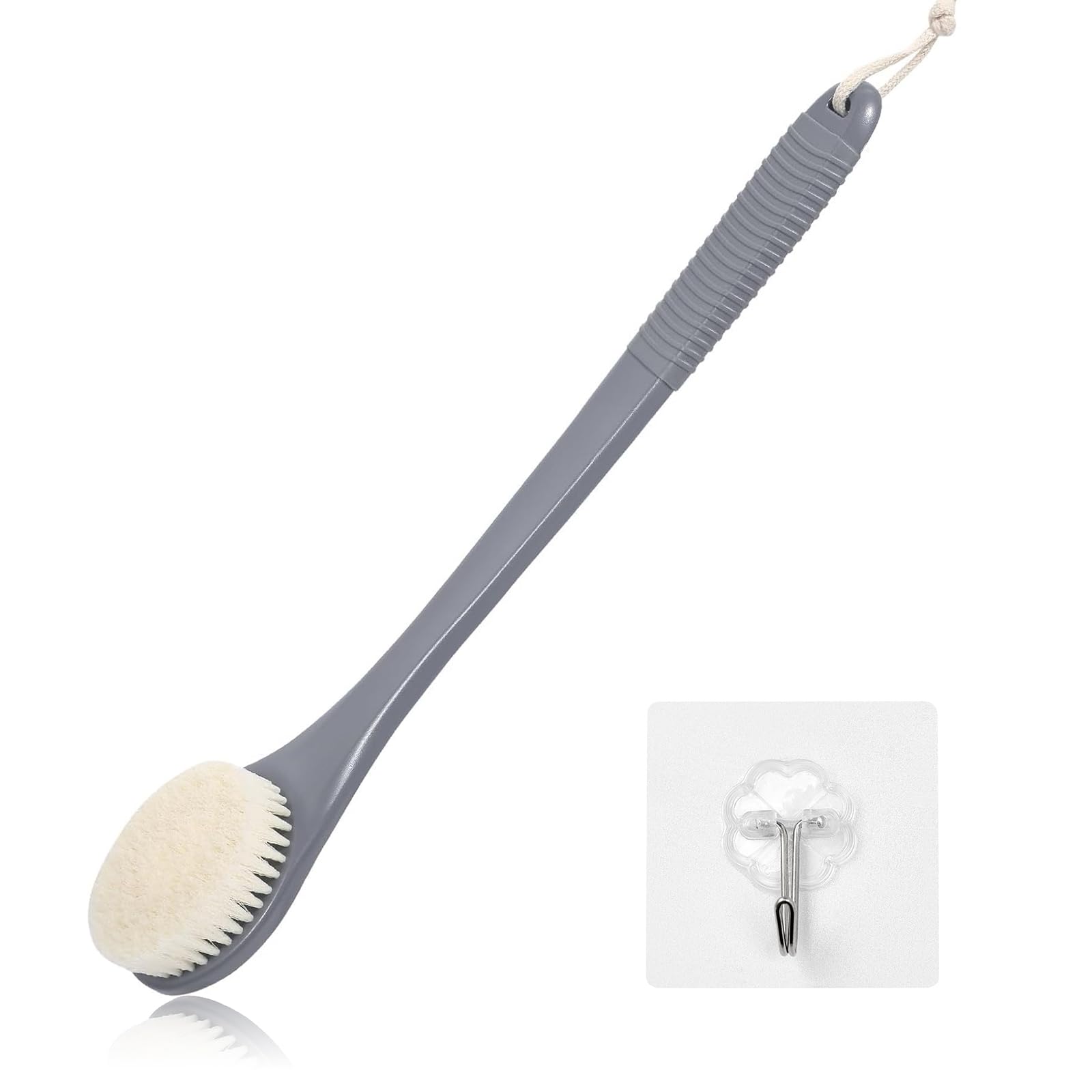 ROLIZOE 17-Inch Back Scrubber for Shower, Anti-Slip Exfoliating Body Brush for Bath, Gentle Back Brush for Shower for Men, and Women, Cleaning Skin for Smooth, Glowing Skin (Grey)