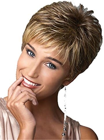 LongOu Women's Fashion Short Curly Brown And Gold Mixed Wig