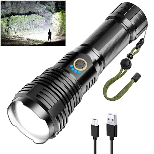 Glarylight XHP70.2 LED Rechargeable Torch 600,000 Lumens Extremely Bright XHP70.2 Torches Battery USB Strong Torch IPX7 Waterproof Zoomable Flashlight for Outdoor Emergencies