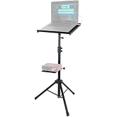 Rockville RLS68 Adjustable DJ Laptop, Tablet Tripod Stand with Dual Trays | 30-51" Height, 22 lb Capacity, 15.75" x 11" Main Tray, 7.8" x 5.5" Side Tray, Angle Adjustment, Folding Steel Frame