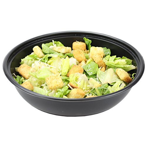 Simply Deliver 9-Inch Round Base Plastic Take-Out Bowl with Clear Lid, Microwavable and Dishwasher Safe, Black, 140-Count