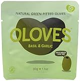 Oloves Tasty Mediterranean Flavor, 48 x 1.1oz, Pitted Green Olives with Basil and Garlic