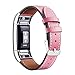 Mornex Replacement Leather Band Compatible with Fitbit Charge 2, Classic Genuine Leather Wristband for Men Women(Pink-Silver Buckle)