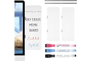 PIQOLA Monitor Memo Board, 2 pcs Magnetic Whiteboard for Desktop, Dry Erase With 3 Pens