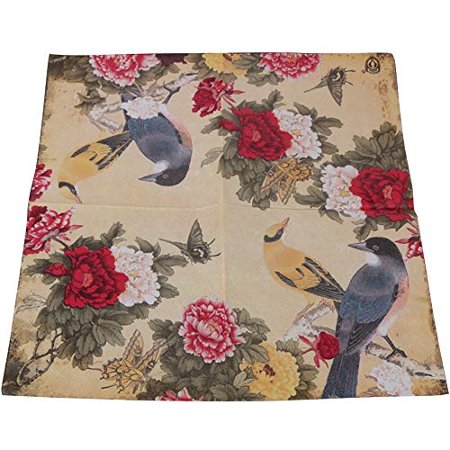Paper Napkins Decorative Disposable Napkins Floral Pattern Birds Printing Decoupage Paper For Dinner Tableware 20 Count (Red)