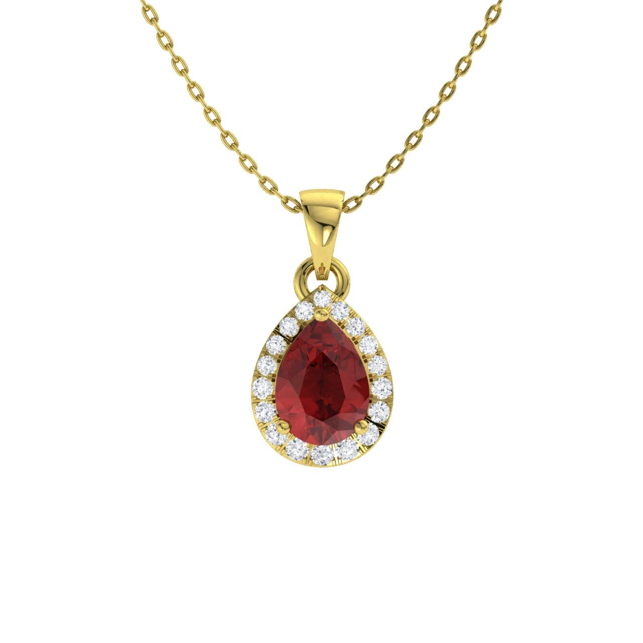 Diamondere Natural and Certified Pear Garnet and Diamond Halo Drop Petite Necklace in 9ct Yellow Gold | 0.62 Carat Pendant with Chain