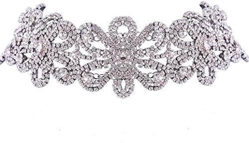 Girl Era Luxury Queen Clear Crystal Flowers Wide Choker Necklace Charm Womens Jewelry for Wedding Party