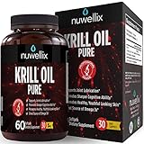 Nuwellix Krill Oil Supplement with Omega 3 EPA, DHA and Antaxanthin - Promotes Joint Lubrication and Youthful Looking Skin - High Potency - 60 Softgels
