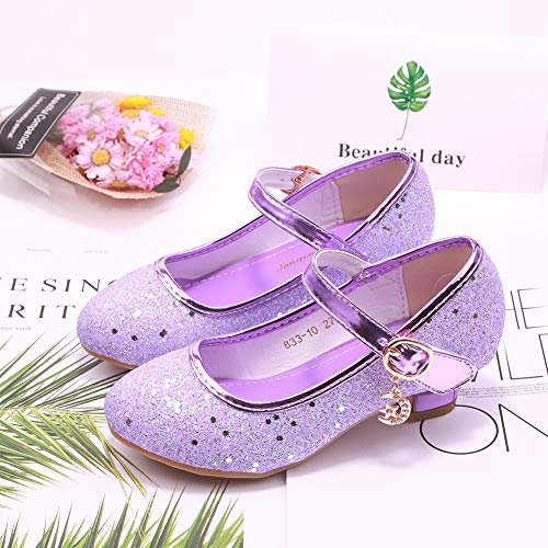 Kids Girls Flats Sparkle Party Mary Jane Princess Dress Shoes (1 M US Little Kid, Purple)