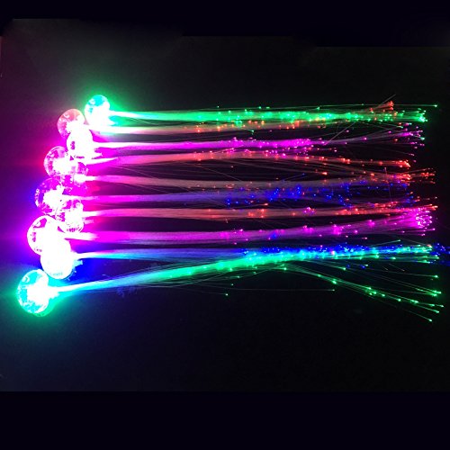 Wiekose 20pcs Multicolor Changing LED Flashing Fiber Optic Hair Braid