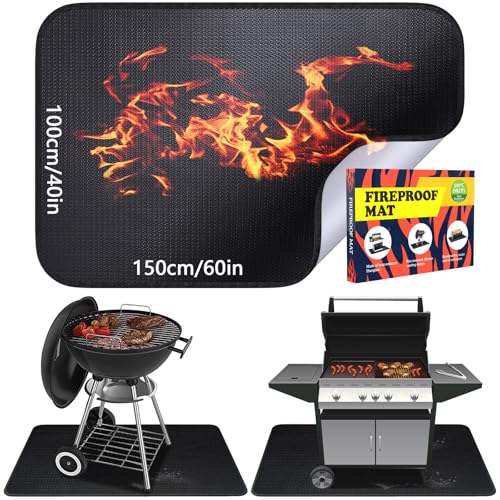 150 x 100cm Outdoor BBQ Mats Indoor Fireplace Mats Fire Pit Mats Waterproof Oil Resistant BBQ Protection for Patios and Decks