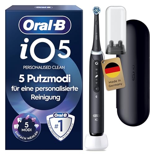 Oral-B iO Series 5 Elektrische Zahnbürste — Electric Toothbrush, Inkl. 1 Aufsteckbürste, Reise-Etui — 5 Putzmodi für Zahnpflege, Zahnbürste Elektrisch, Designed by Braun, Schwarz