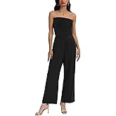 STOLKISS Women’s Tube Top Jumpsuits Strapless Belted Wide Leg Bustier Jumpsuit Backless Baggy Long Pants Rompers with Pockets