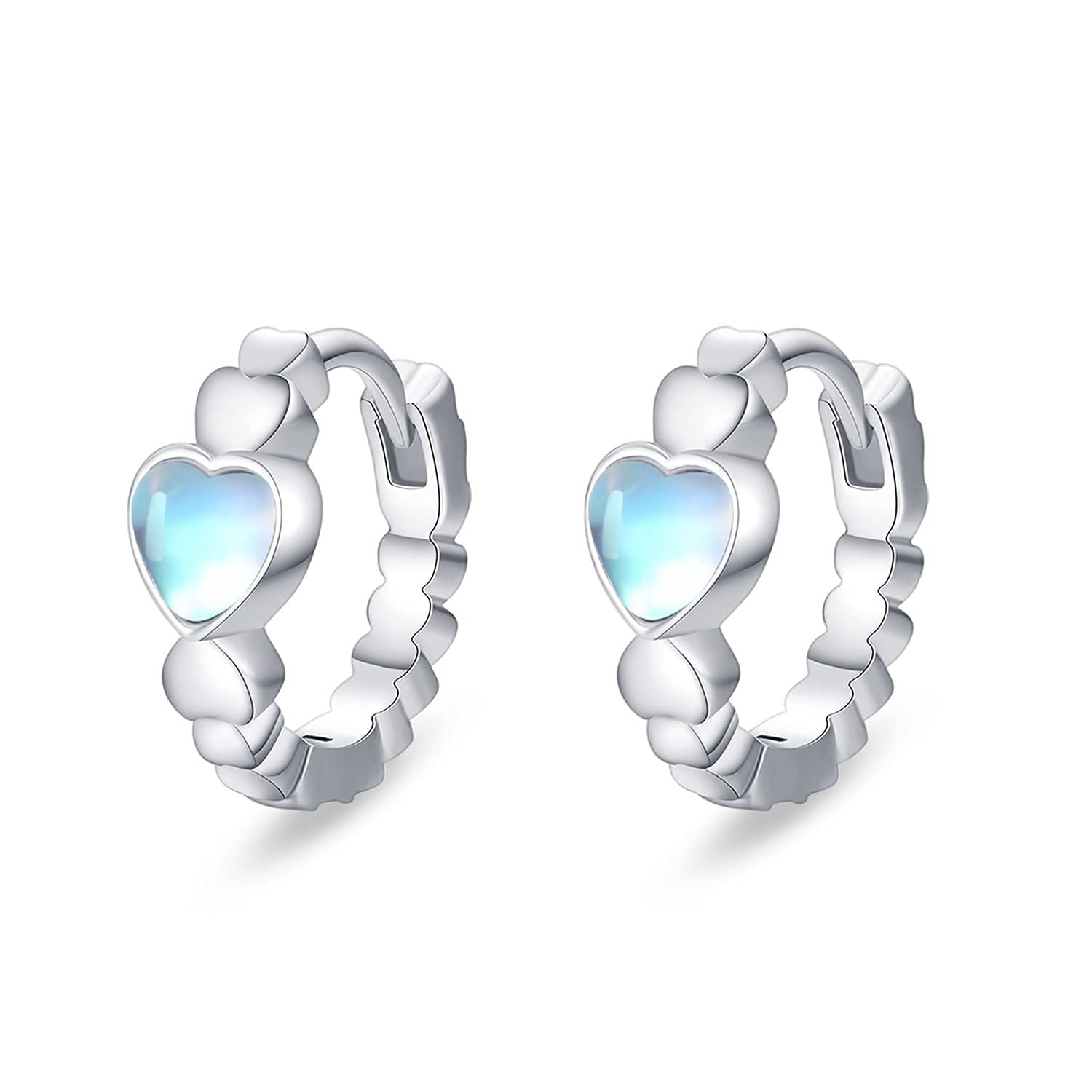 Moonstone Heart Hoop Earrings 925 Sterling Silver Tiny Huggie Hoop Earrings Hypoallergenic Minimalist Jewellery Gift for Women Girls Birthday Christmas