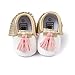 Save Beautiful Infant Baby Boys Girls Crib Shoes PU Leather Tassel Moccasin Prewalker Loafers First Walkers (0-6 Months, gold pink)