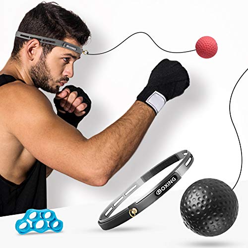 i-FSK Boxing Reaction Fight Reflex Ball, Training Ball Perfect for Reaction, Agility, Punching Speed, Fight Skill and Hand Eye Coordination Training with Adjustable Headband Finger Strengthener