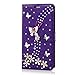 Note 5 Case,Samsung Galaxy Note 5 Case - Mavis's Diary 3D Handmade Wallet Bling Rhinestone Butterfly Lingers Over Flowers Diamonds Purple PU Leather Magnetic Clasp Credit Card Holders Flip Cover