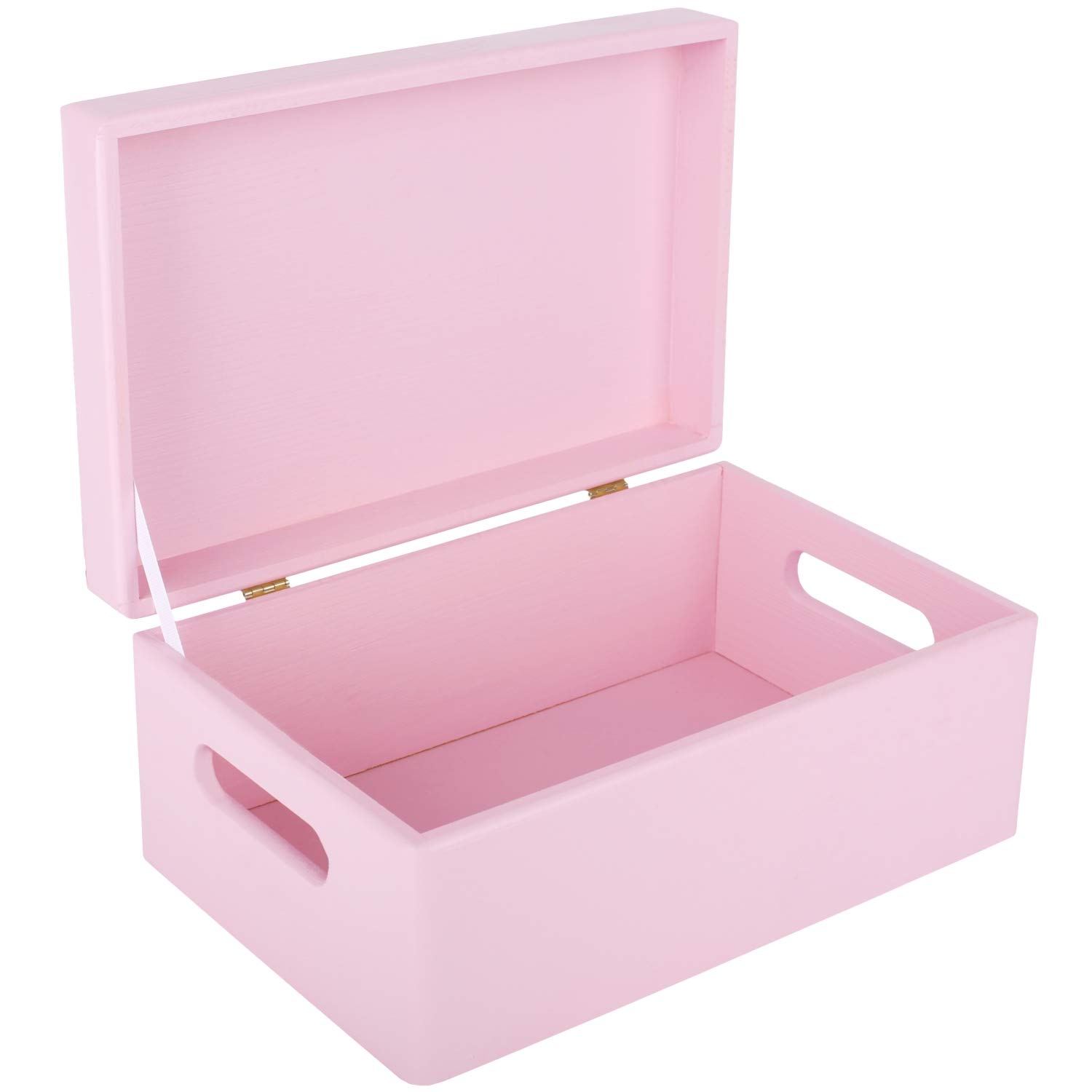 Creative Deco Large Pink Plain Wooden Storage Box | 30 x 20 x 14 cm (+/-1 cm) | Hinged Lid & Handles | Gift Christmas Xmas Box Kitchen Storage | UNSANDED Wood Keepsake Memory Craft Chest