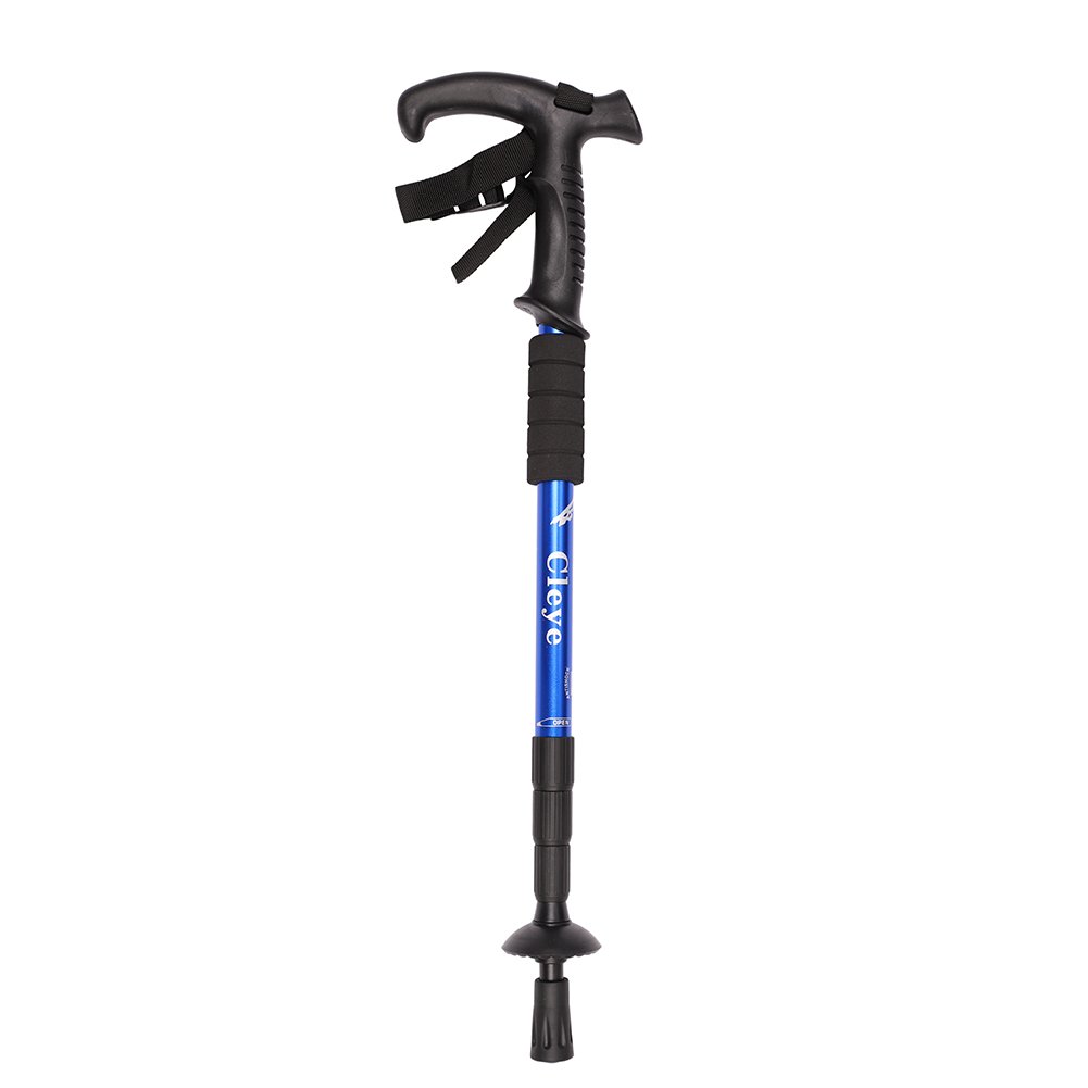 Qchomee Anti-shock Hiking Walking Trekking Pole Stick Foldable Lightweight Aluminum Alloy T-Handle Telescopic Pole for Nordic Walking Snow Mountain Climbing Outdoor Climbing,Black+Blue-One