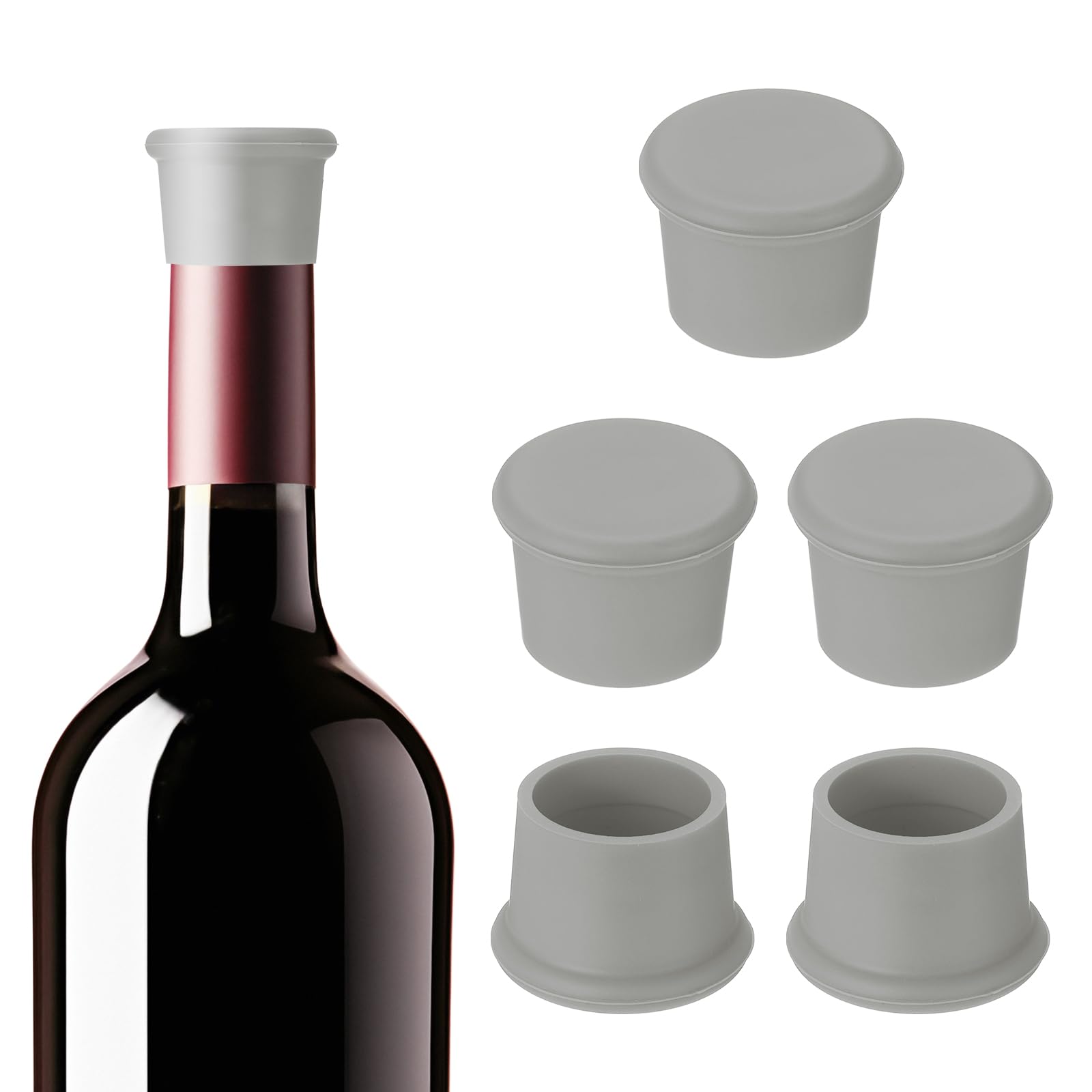 PATIKIL Silicone Wine Stoppers, 6 Pcs Reusable Bottle Cover Wine Corks Bottle Caps Wine Saver Seal Keep Fresh for Beer Beverage Drink, Gray