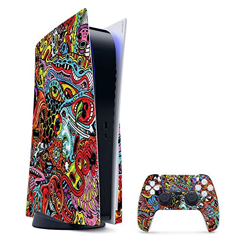 MightySkins Carbon Fiber Gaming Skin for PS5 / PlayStation 5 Bundle - Acid Trip…