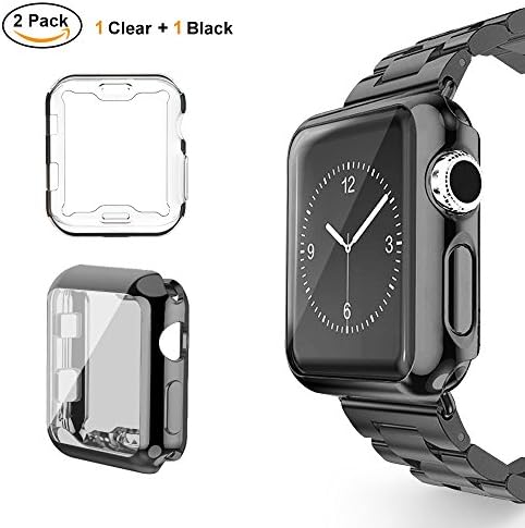 UBOLE Case for Apple Watch, UBOLE iWatch Screen Protector Soft Plated TPU All-Around Ultra-Thin Cover for Apple Watch Series 1, Series 2, Series 3, Nike+, Edition (Clear+Black, 42mm)