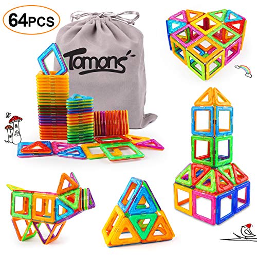 Tomons Magnetic Building Blocks Set, Magnetic Tiles Educational Construction Building Toys for Boys and Girls - 64 pcs - Thumbnail 7