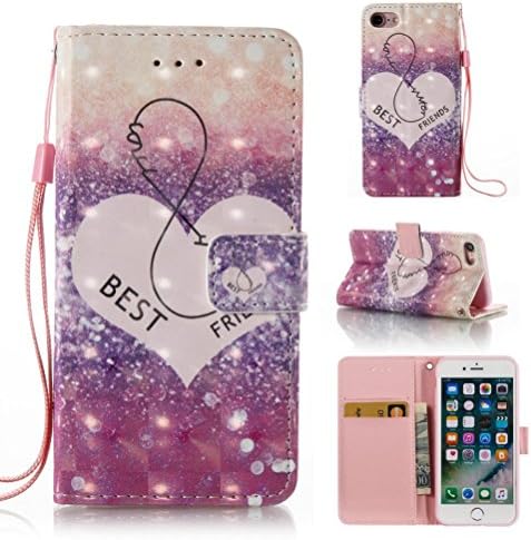 iphone 7/8 case, PU Leather [wrist strap] Shockproof anti scratch bumper cover Lightweight stand cover Magnetic Card Holder birthday gift for iphone 7/8-heart
