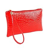 Women Crocodile Leather Clutch Handbag Bag Coin Purse ( Red )