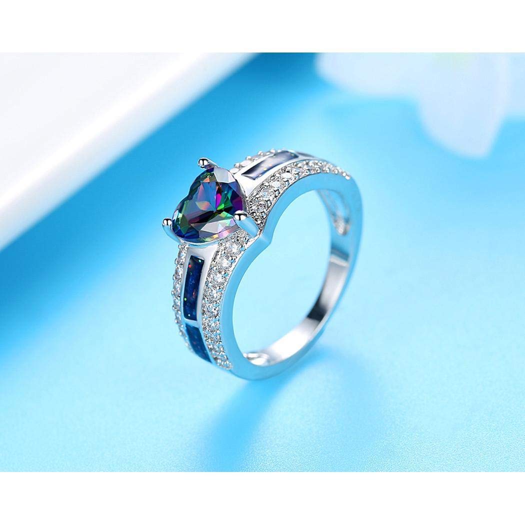 GuGio Silver Plated Love Heart Cut Rhinestone Wedding Engagement Ring Size 6-9