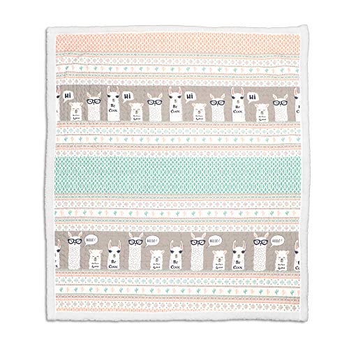 Lush Decor Llama Stripe Fuzzy Reversible Sherpa Throw Blanket, 60” x 50