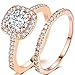 Jude Jewelers Silver Rose Gold 2 Carat Wedding Engagement Eternity Bridal Ring Set (Rose Gold, 7)