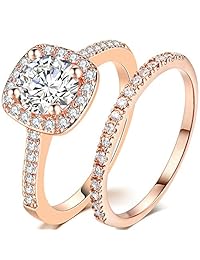 Jude Jewelers - Juego de anillos de compromiso y eternidad para boda, oro rosa de 1,5 quilates