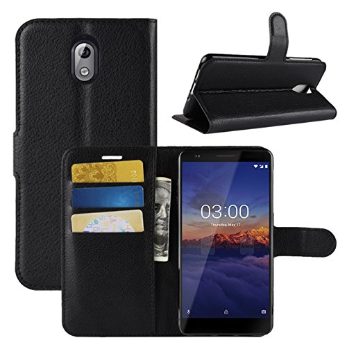Nokia 3.1 Case, Fettion Premium PU Leather Wallet Flip Phone Protective Case Cover with Card Slots and Magnetic Closure for Nokia 3.1 Smartphone (Black)
