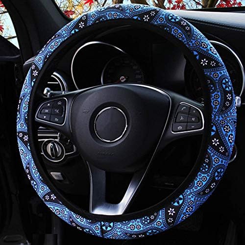 Kanpeigo 車用ハンドルカバー ステアリングカバー ハンドルカバー 無臭 店舗 通気性 滑り止め 内輪のない ニット布 四季汎用 自動車 軽自動車 ボヘミアンスタイル 男性向け ブルー ユニバーサル 車内装飾 カシュー ビジネス カバー 自動車用品 カー アクセサリ 車種適応