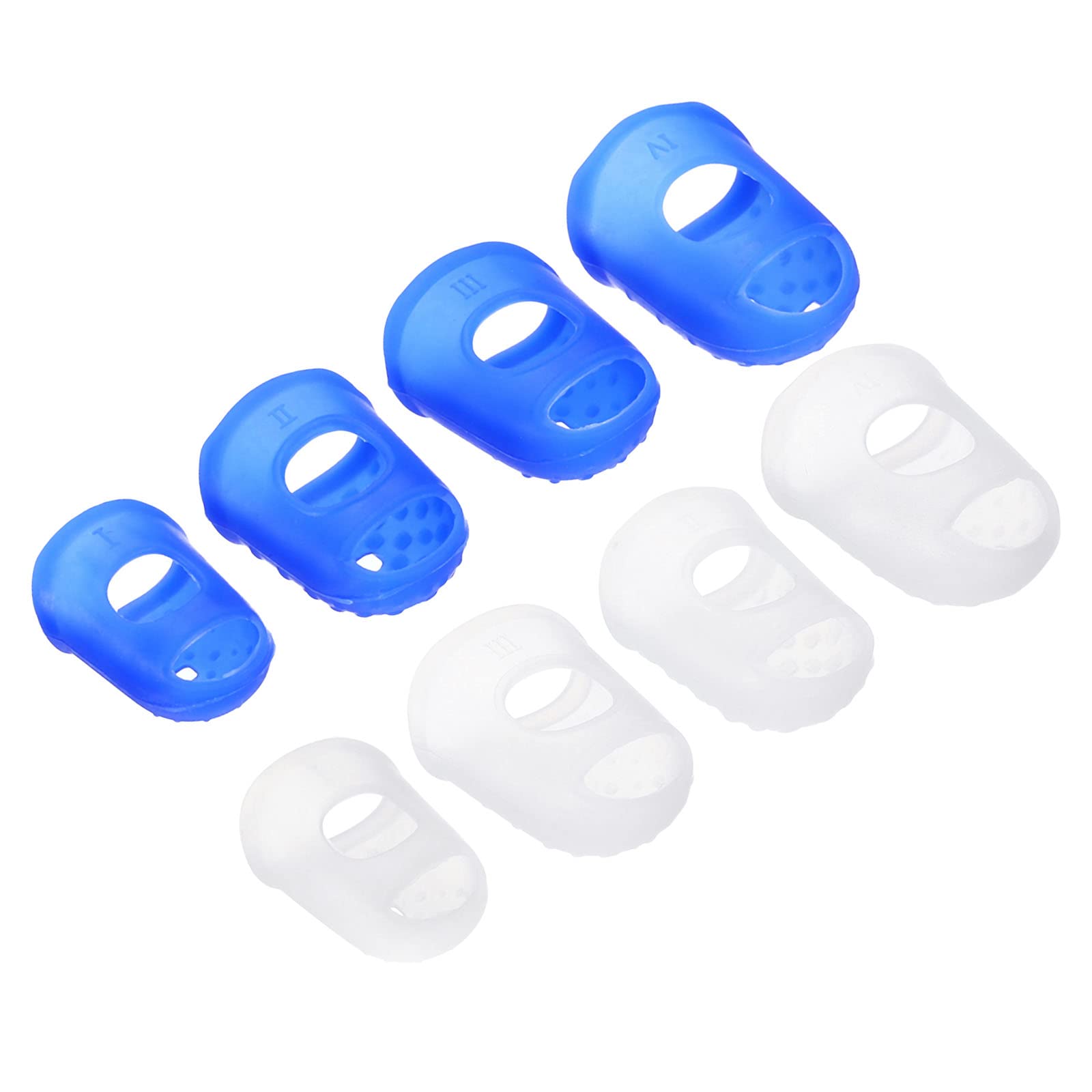 PATIKIL Rubber Finger Tips, 16 Pack Silicone Thumb Fingertip Protector Covers Pads Thimble for Guitar Playing Office Counting Sewing, Clear, Blue 4 Size