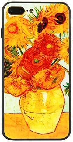 Beatuiphone Case Compatible iPhone 7 Plus iPhone 8 Plus Tempered Glass Back TPU Frame Hybrid Shock Scratch Resistant Van Gogh Sunflower Painting(Purple Queen)