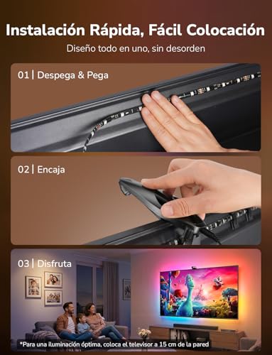 Lepro STV1 AI LED Strip TV Backlight with Camera, 3.6 m for TVs 55-65 Inches, Sync Screen and Music, Function with Alexa/Google Home, RGB+IC Backlight for Gaming, Movies, Adapter