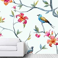 Wall Mural Flowers and Leaves Removable Self-Adhesive Wallpaper Wall Decoration for Bedroom Living Room - 66x96 inches