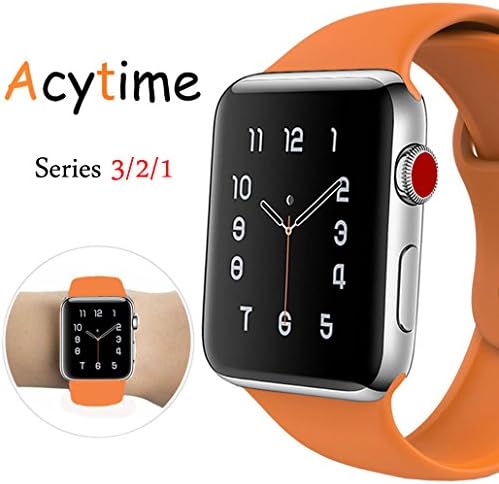 For Apple Watch Band, ACYTIME Durable Soft Silicone Replacement iWatch Band Sport Style Wrist Strap for Apple Watch Band 42mm Series 3 Series 2 Series 1 Sport, Edition (Orange, 42mm S/M/L)