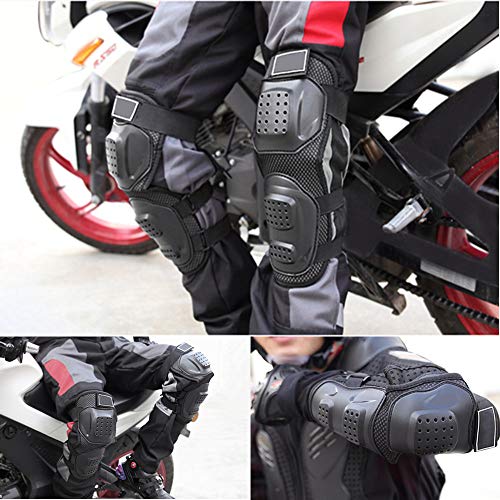 Yolu 4Pcs Set Adult Adjustable Motorcycle Elbow and Knee Pads Protection Shin Guards Protector Body Armor for Motorcycle Motocross Racing Mountain Bike Skating