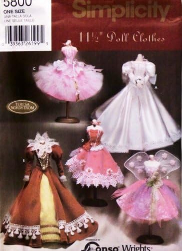 Simplicity 5800 - Doll Clothes for 11 1/2" Fashion Doll - 5 Outfits