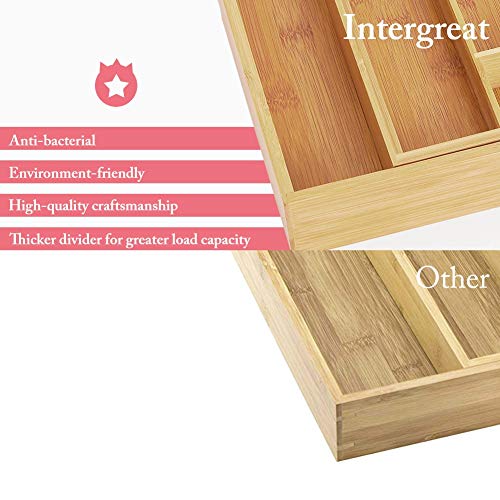 image for INTERGREAT Bamboo Silverware Organizer Expandable Utensil Cutlery Tray