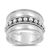 Sterling Silver Women's Bead Bali Ring (Sizes 6-12) (Ring Size 12)