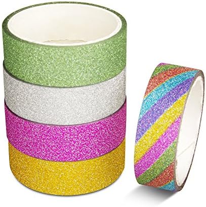 Washi Tape Set of 5 Decorative Adhesive Masking Tape Glitter Sticky Paper Office Party Supplies