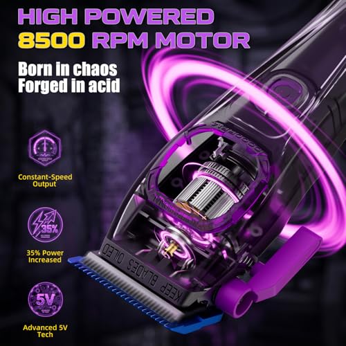 SUPRENT Professional Hair Clipper-Cordless Man Hair Clipper Kit with Titanium Coated Fade Blade, Magnetic Guide Combs, Charging Station (Purple)