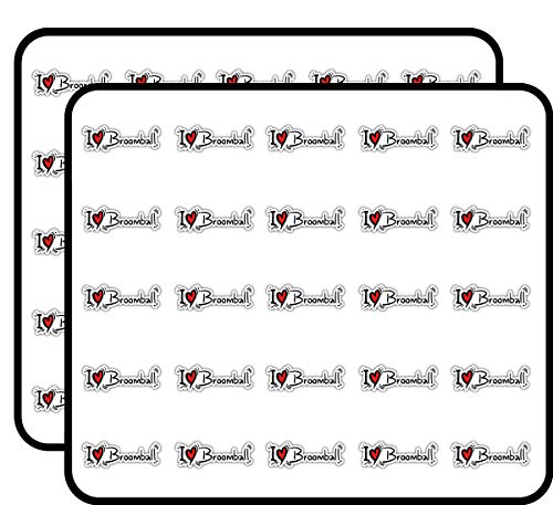 I Love Broomball Art Decor Sticker for Scrapbooking, Calendars, Arts, Kids DIY Crafts, Album, Bullet Journals 50 Pack